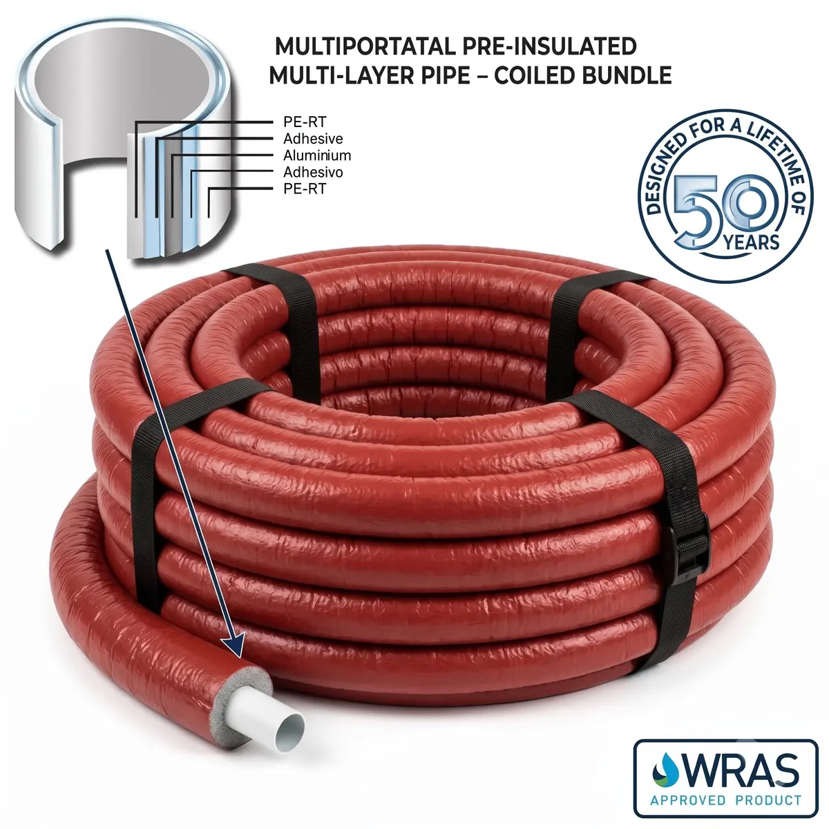 Multitubo S9 20mm 100 Meter Coil Pre-Insulated Multilayer Pipes PLUS S9 (9mm) in Red Insulation — image 1 of 4